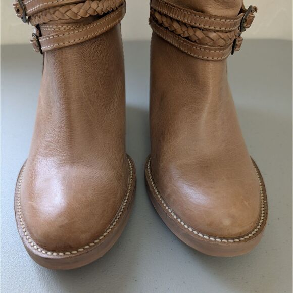 Steve Madden Women's Leather Western Boots size 8 Block Heel Tan Slouch Pull On - Picture 6 of 9